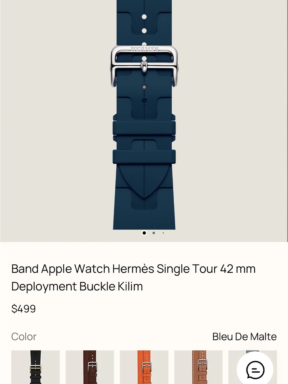 Hermès Bleu De Malte Rubber Apple Watch Band with Silver Buckle